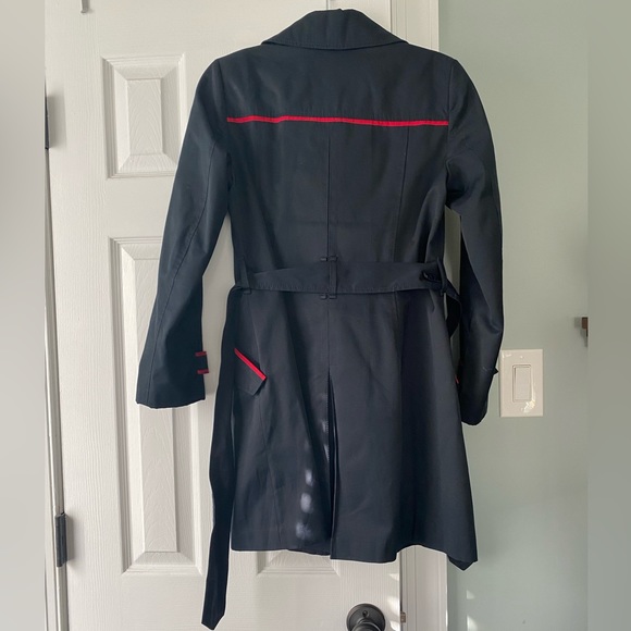 Vince Camuto Black with Red Detail Trench Coat Jacket - Picture 2 of 4